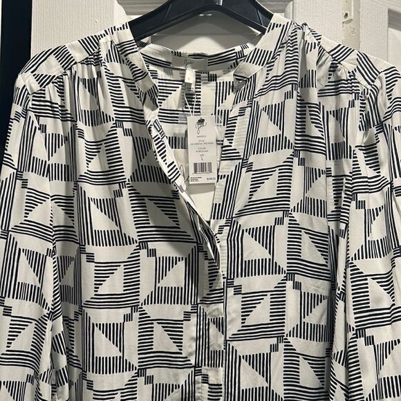 SALE!!! NWT Joie Navy/White Geometric Button Down, Size Large - Picture 2 of 9